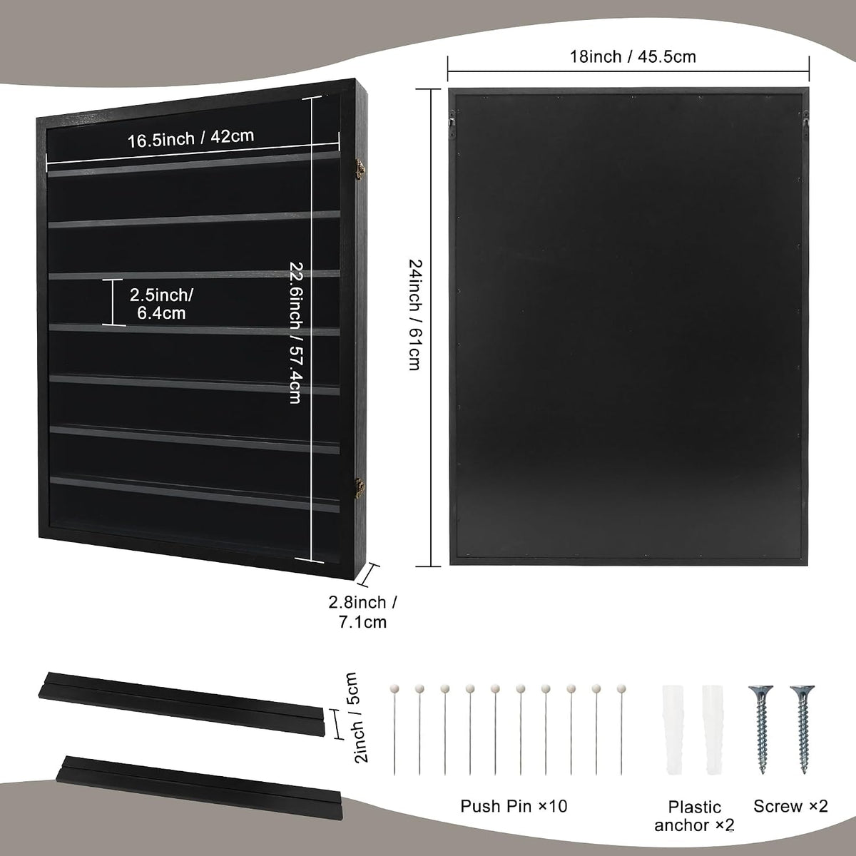 18x24 Wooden Shadow Box Frame with Removable Shelves Deep Display Case for Military Medals Keepsakes Black