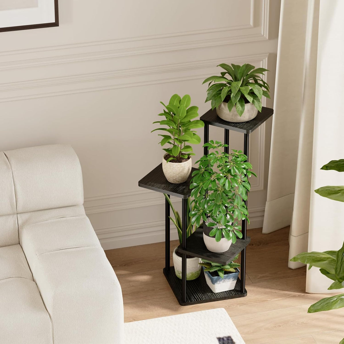 Bamworld Small Plant Stand Indoor Corner Metal Plant Shelf | 4 Tier Flower Stand for Patio Garden Balcony Living Room