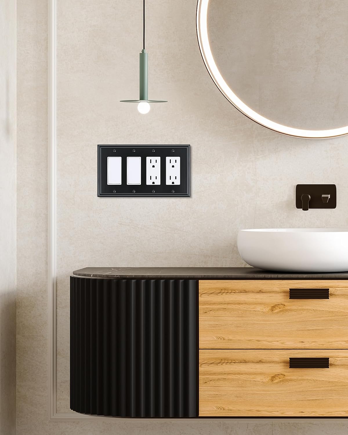 2-Pack Zinc Alloy Quad Decorator Outlet Cover Plate, Solid Wall Plates | Decorative Switch Plates and Outlet Covers, 4