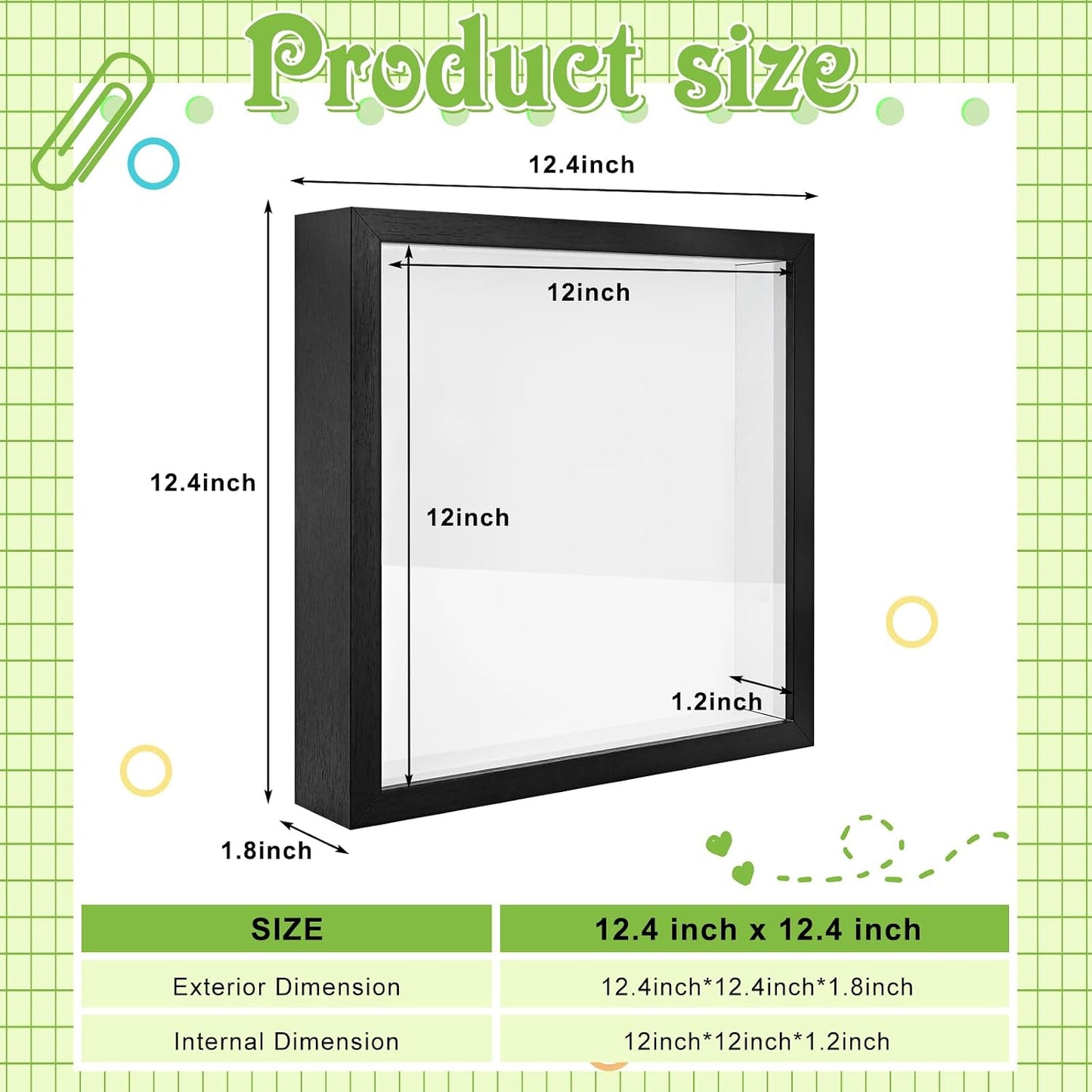 4 Pack 12x12 Shadow Box Frame, Wood Deep Large Shadow Box Display Case with Plexiglass Window, 3D Picture Frame for