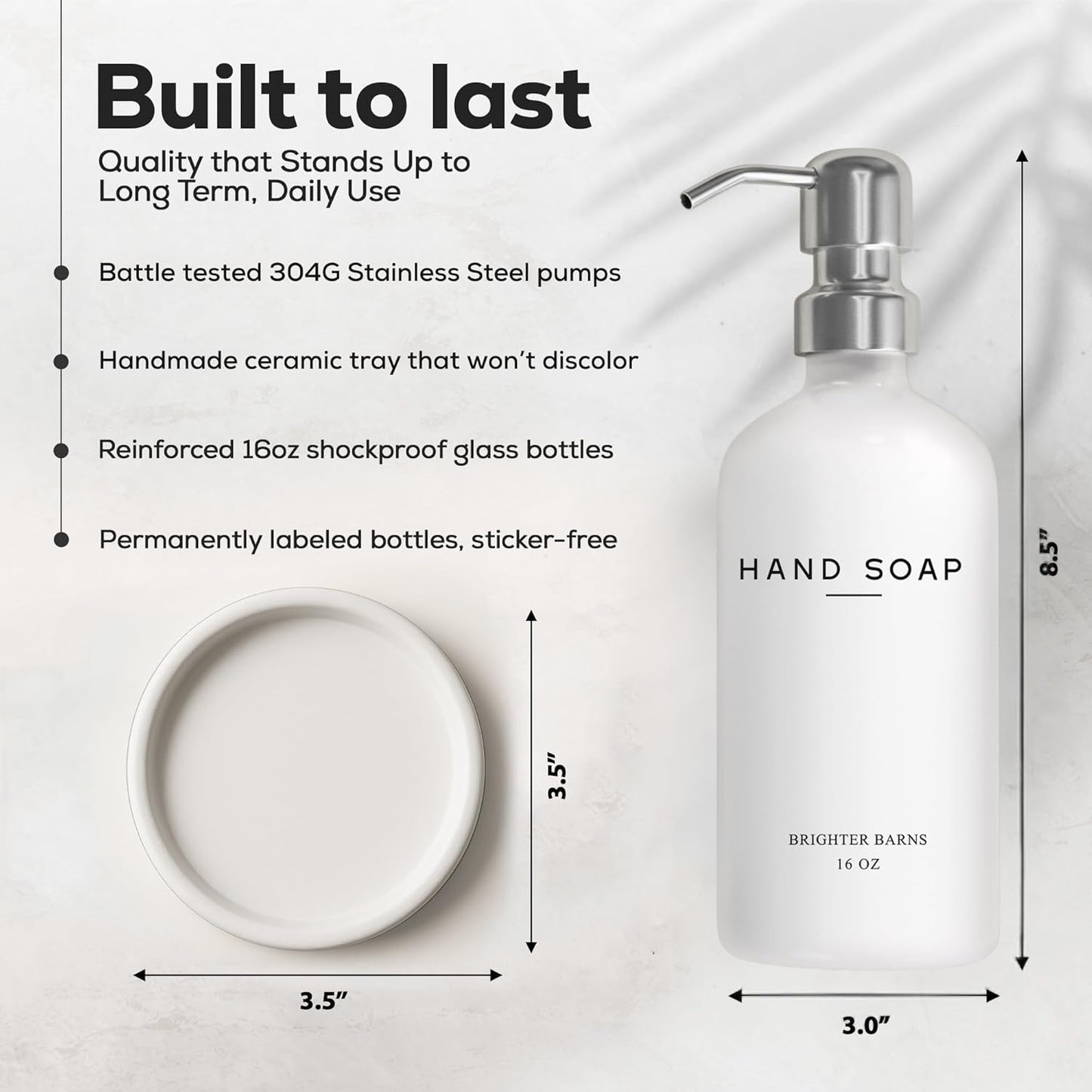 White Glass Hand Soap Dispenser Bathroom Set by Brighter Barns - Bathroom Soap Dispenser Set with Ceramic Tray
