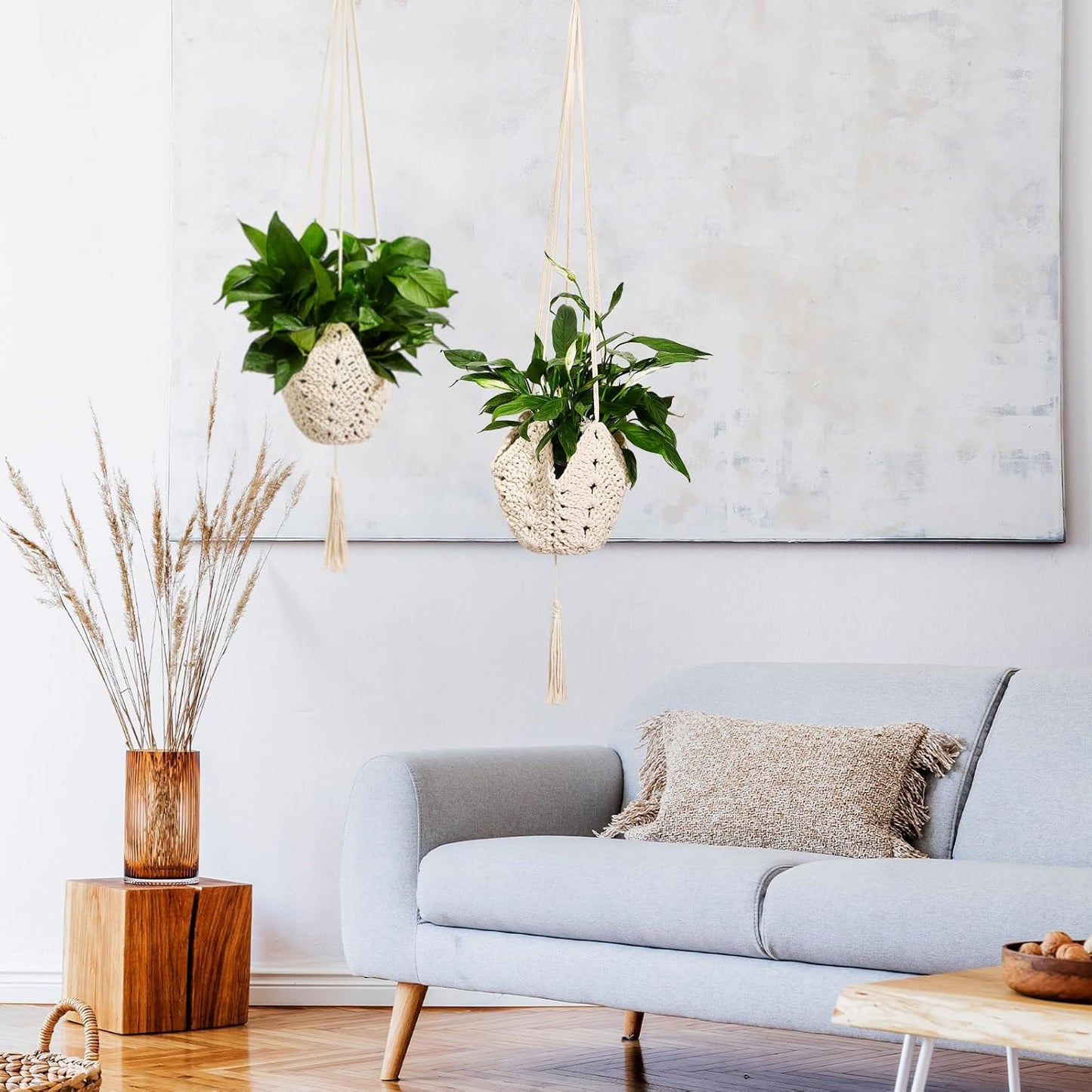 Boho Macrame Plant Hanger / Cream / Classic / Set of 3