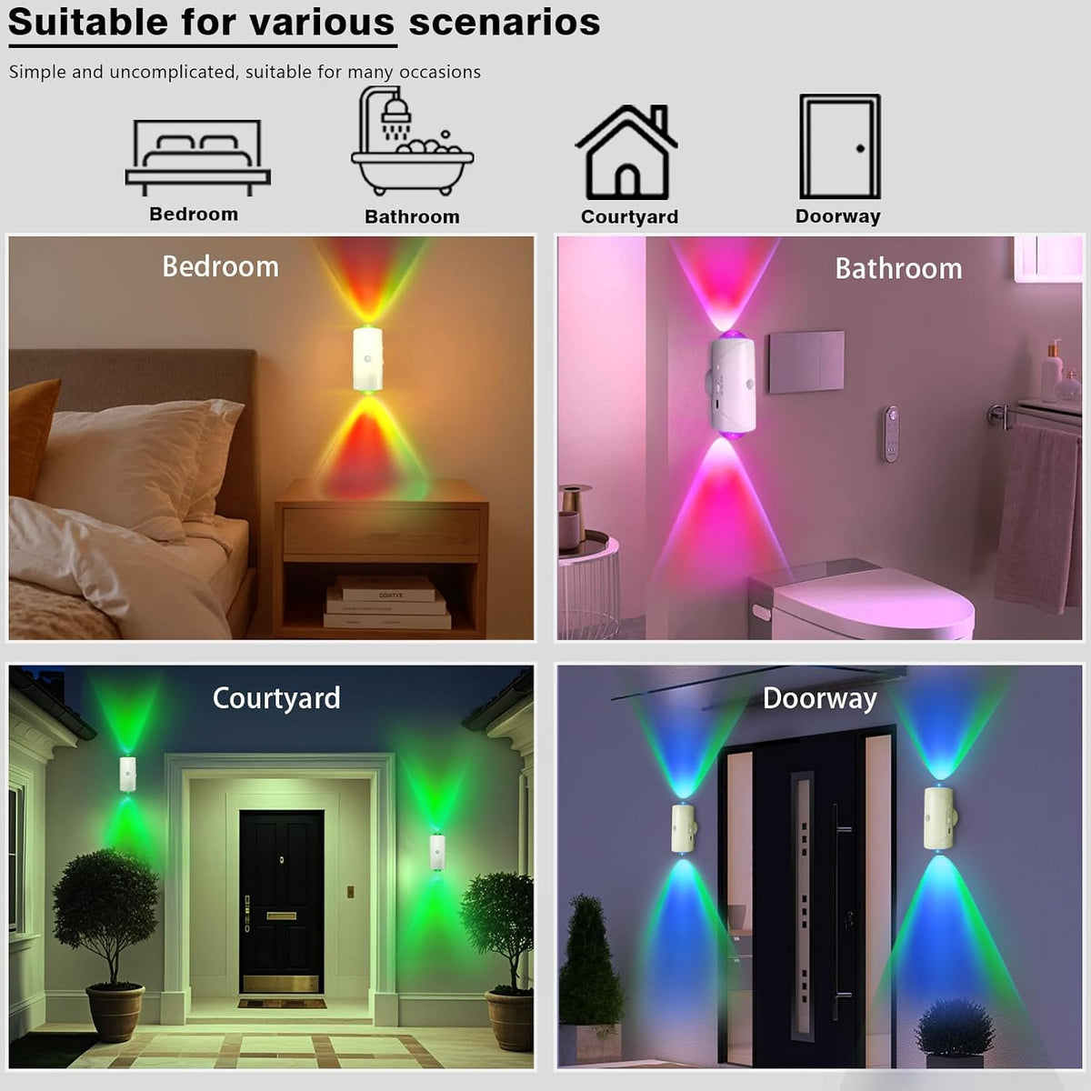 Rechargeable Motion Sensor Light Indoor, Magnetic RGB Wall Sconces 2 Pack | 7 Color Motion Sensor Night Light, 1500mAh