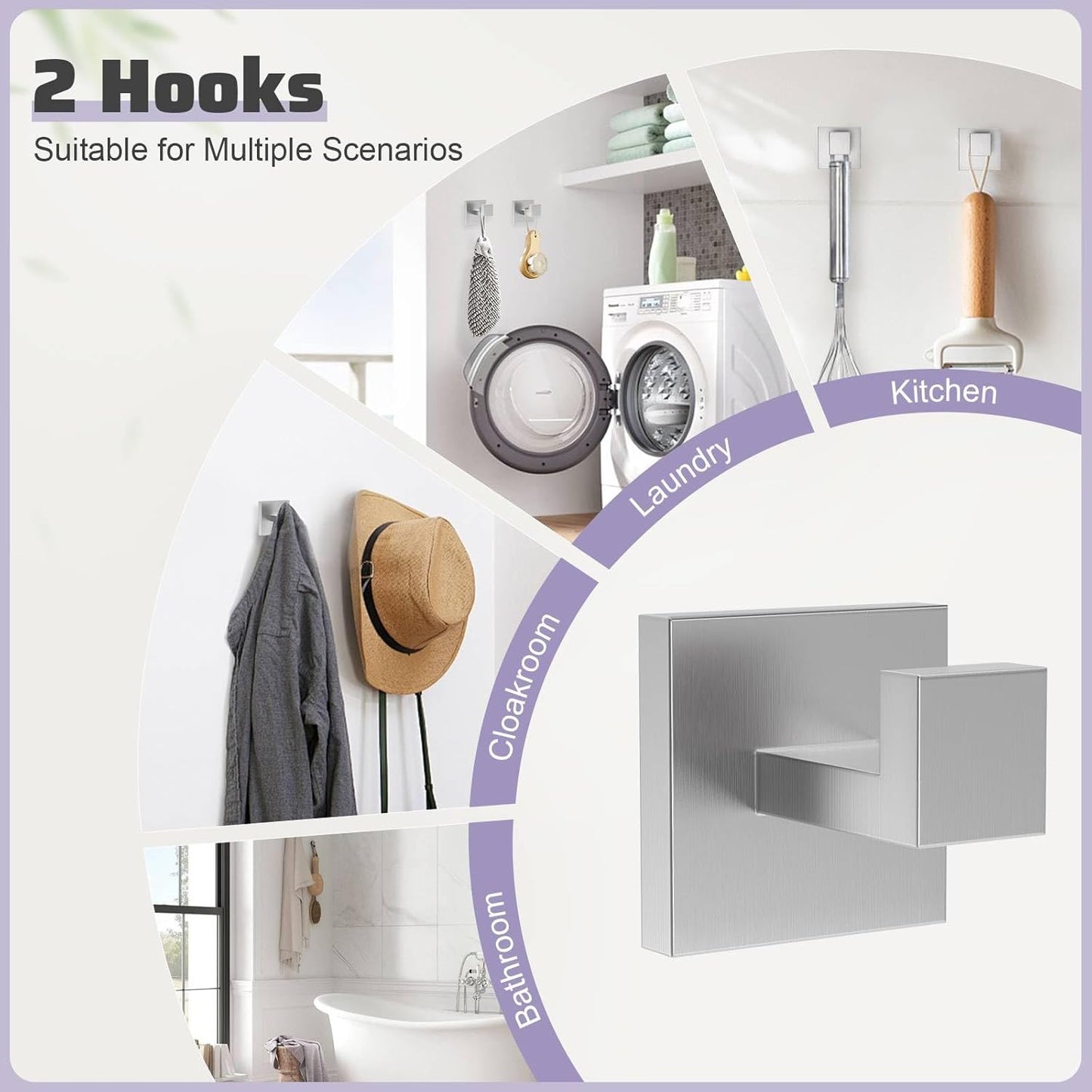 Brushed Nickel Towel Bar Set,5-Piece Bathroom Hardware Set Includes Upgraded Double Base Paper Towel Holder Modern