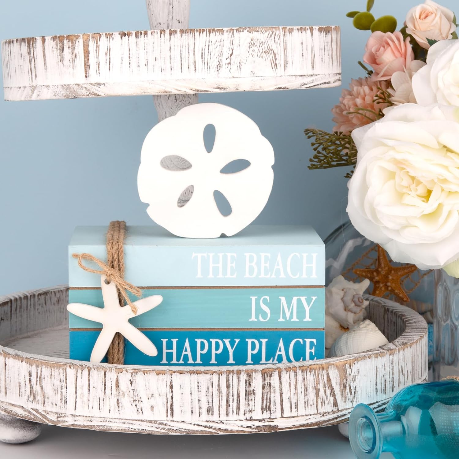 Summer Tiered Tray & Wooden Ocean Book / Blue