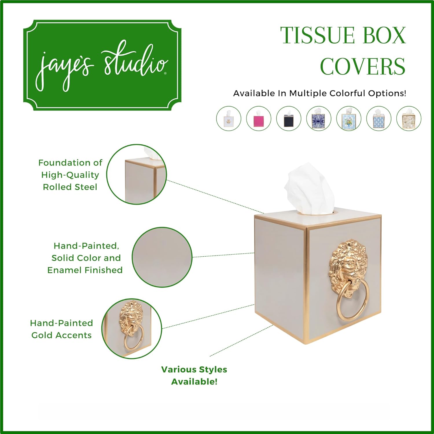Cube Tissue Box Holder / Taupe Lion / Paws & Claws / Gold