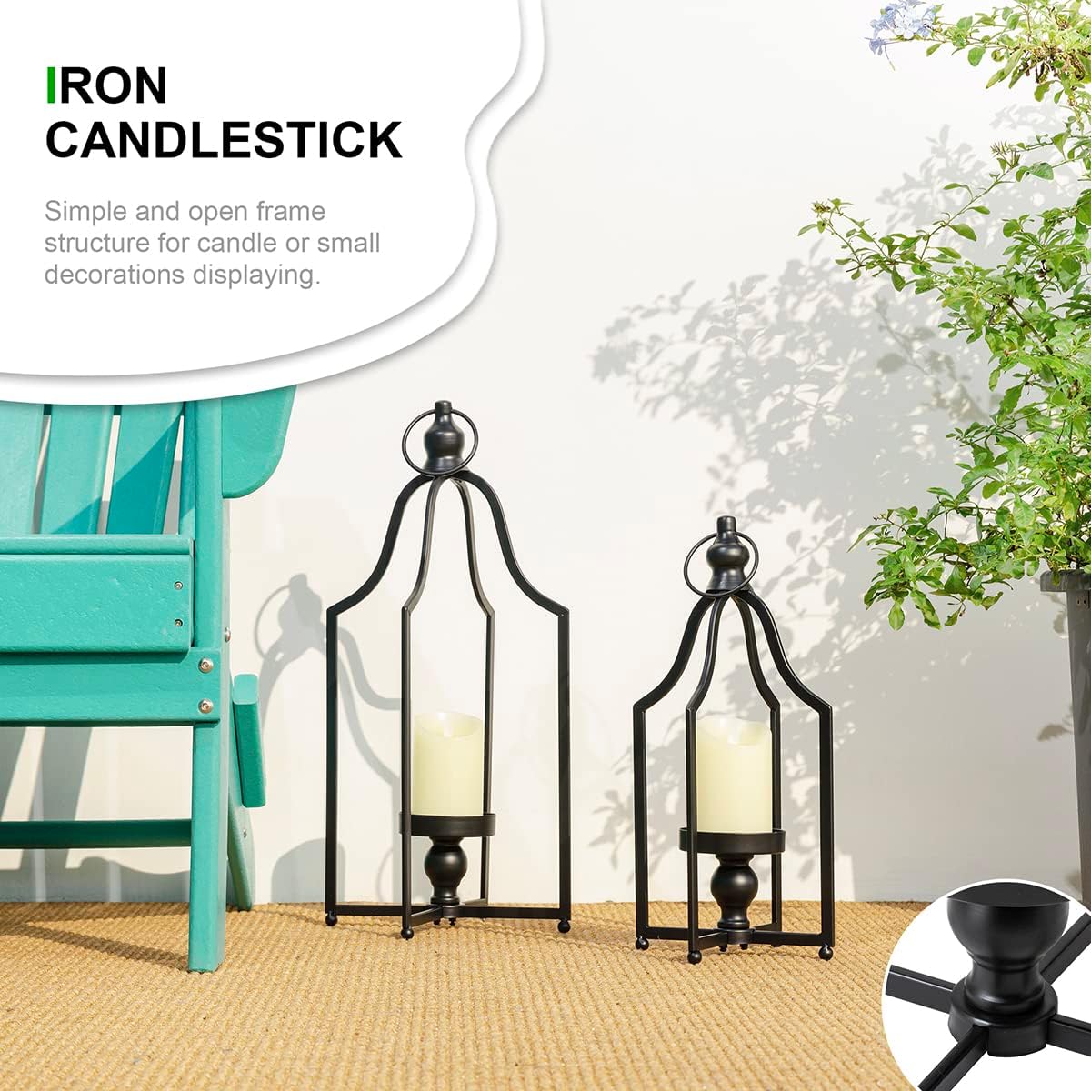 Glitzhome Set of 2 Modern Farmhouse Black Metal Lanterns Decorative Hanging Candle Lanterns for Indoor Outdoor