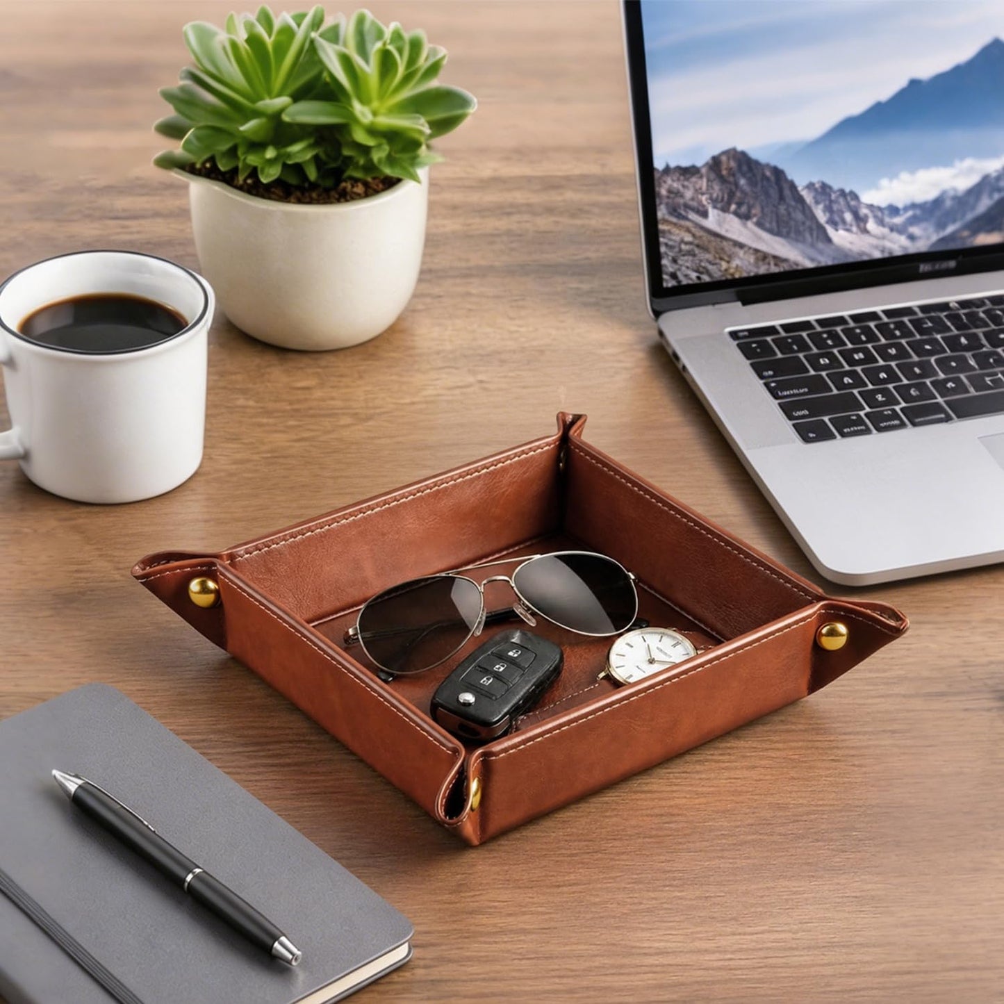 Light Valet Tray for Men / Brown Horseskin