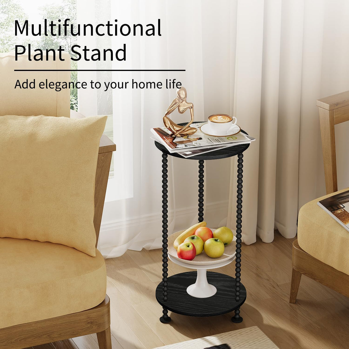 YINMIT Plant Stand Indoor, 2 Tier Small Plant Stand with Metal Spindle Leg | Narrow Corner Plant Table for Living Room