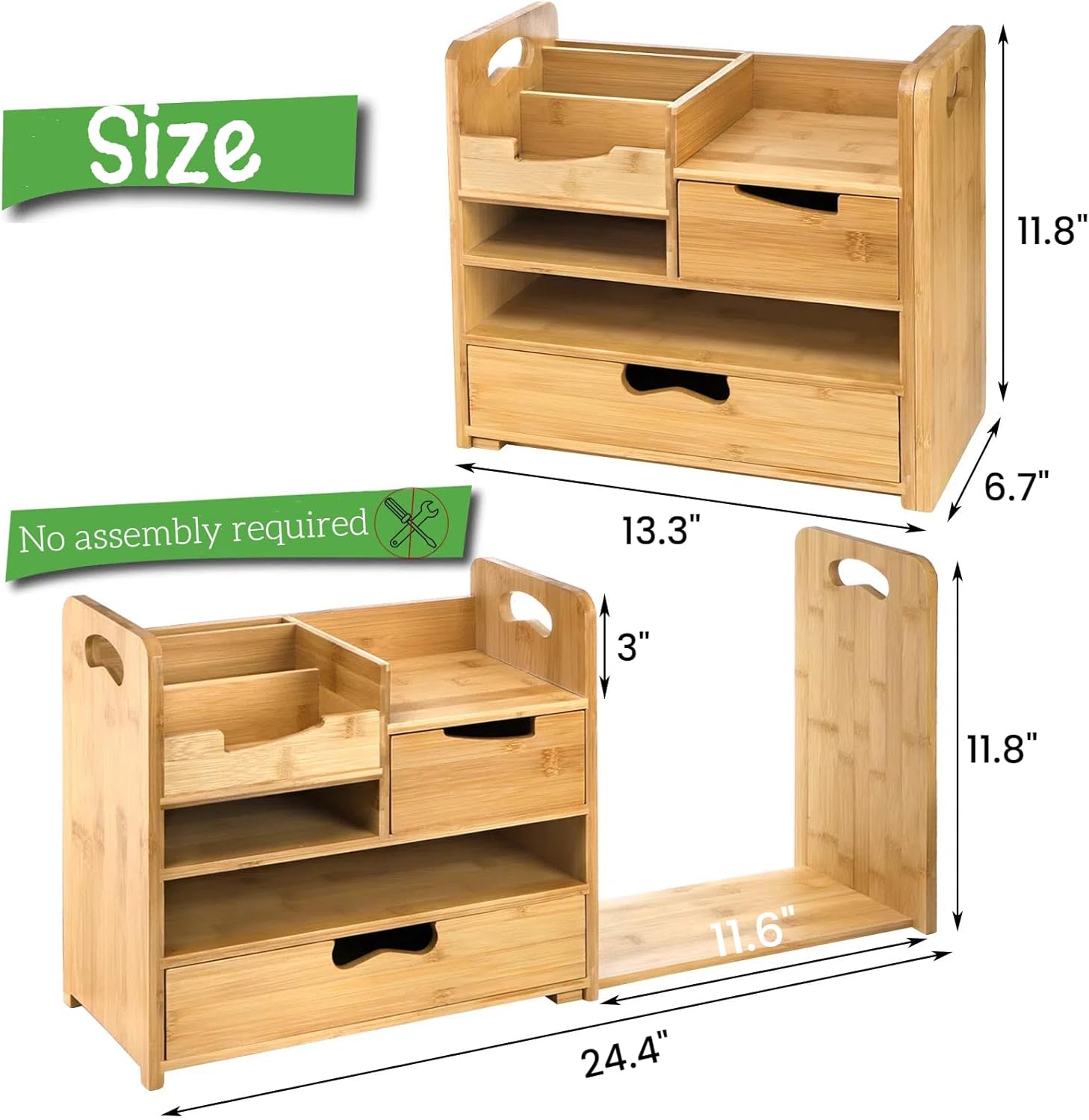 ZOOFOX Bamboo Desk Organizer with Adjustable File Holder, Mail Organizer Countertop with Drawer, 4-Tier Desktop
