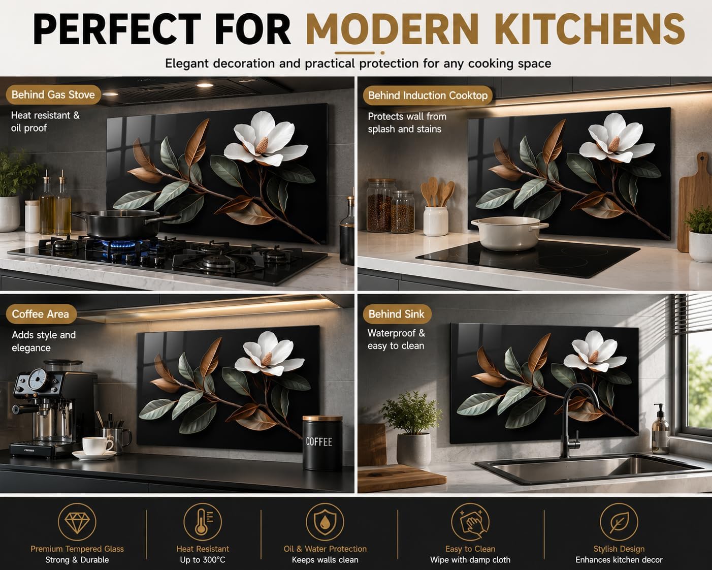 Flowers Stove Splashback / 30"L x 16"W