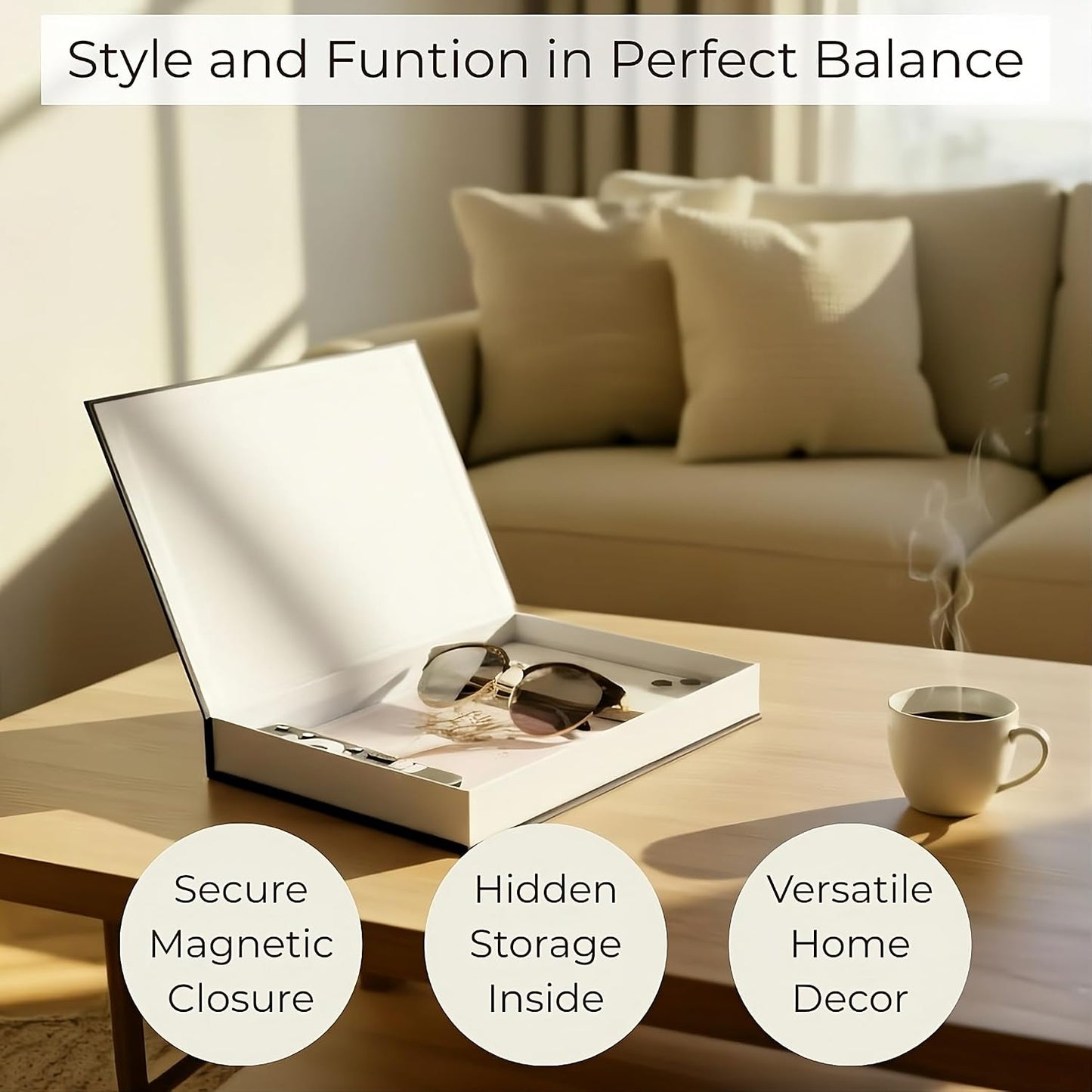 Elegant Faux Linen Hidden Storage Books / Gray-white / Set of 2