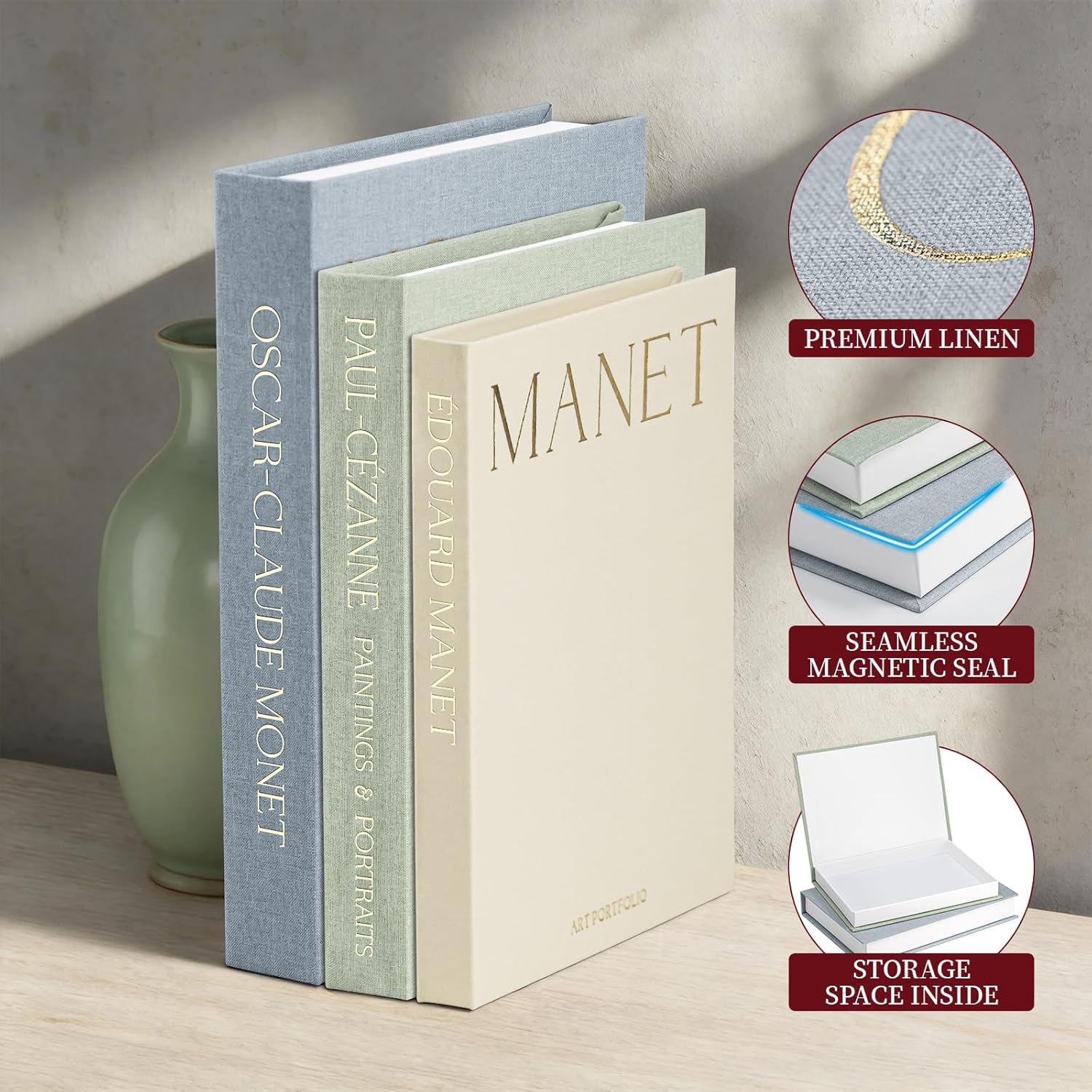 Linen Faux Books / Set of 3