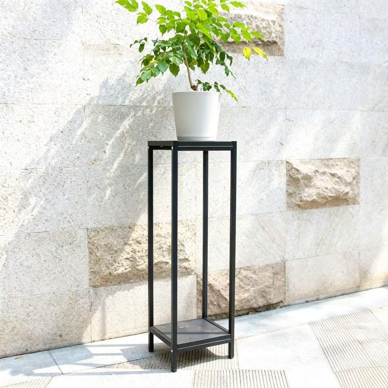 Zhongma 2 Tier 39.5" Tall Plant Stand with Slate Top, 12.4 x 10.63 x 39.5 inches, Square Flower Shelf for Balcony