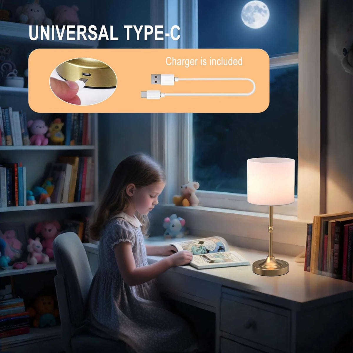 Portable Cordless Table Lamp,Built-in 5200mAH Rechargeable Battery, Dimmable Touch Wireless Light, Bed Side Metal Desk