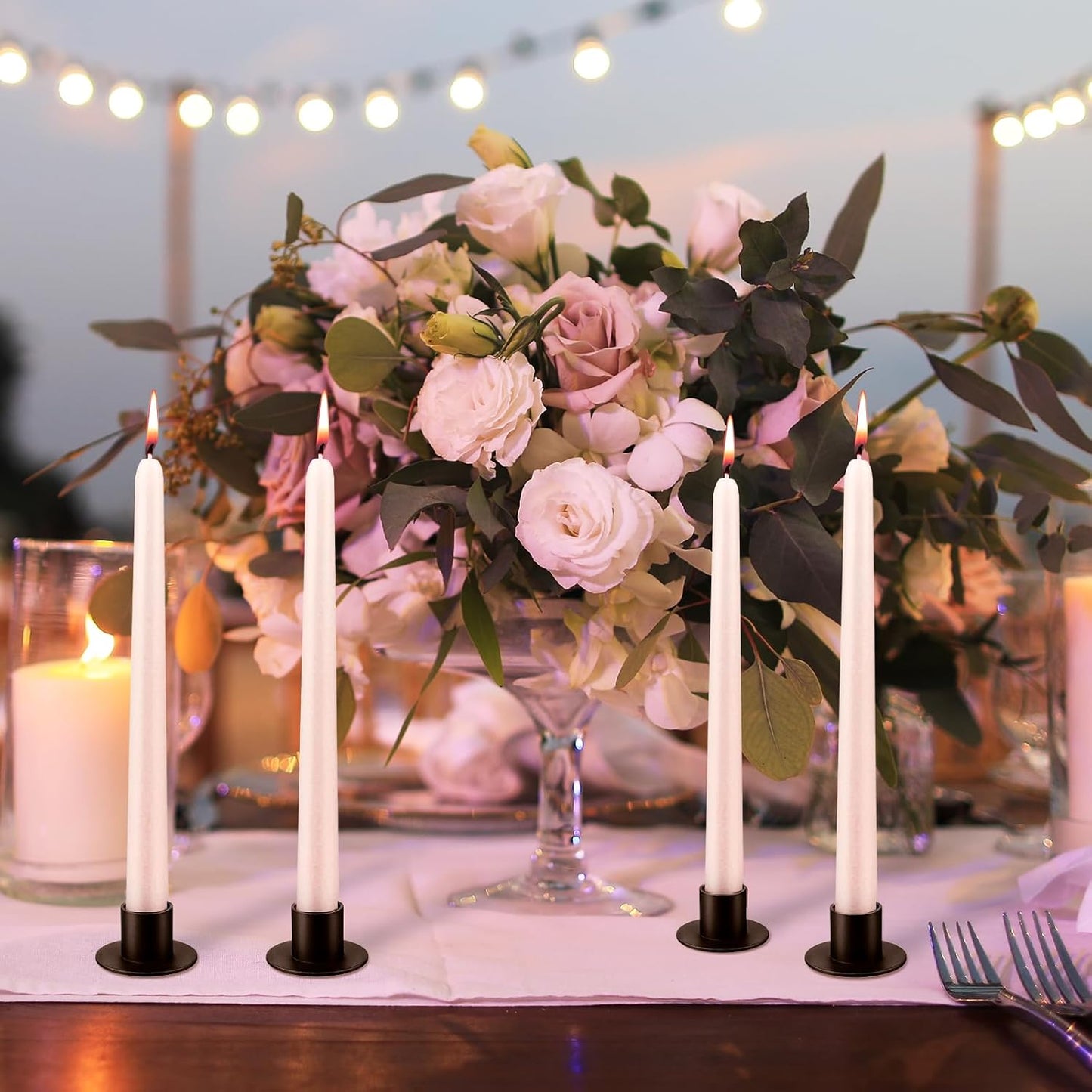 48 Pcs Black Metal Taper Candle Holders Bulk for Wedding Pillar Candles Taper Candlesticks Holders Centerpieces Short