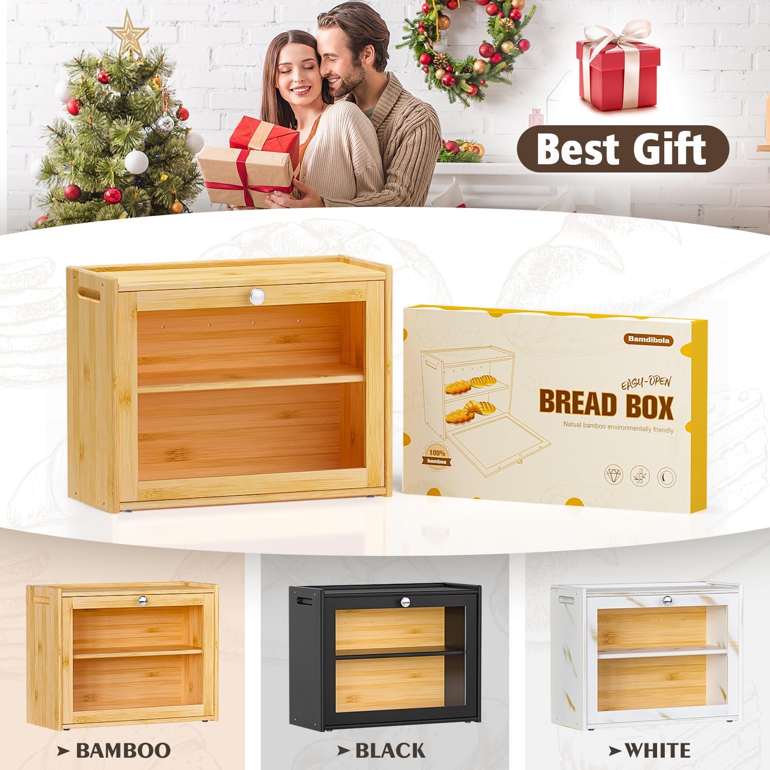 Bread Box for Kitchen Countertop, Double-layers large Bread Container with Transparent Door, Bread Storage&Multiple