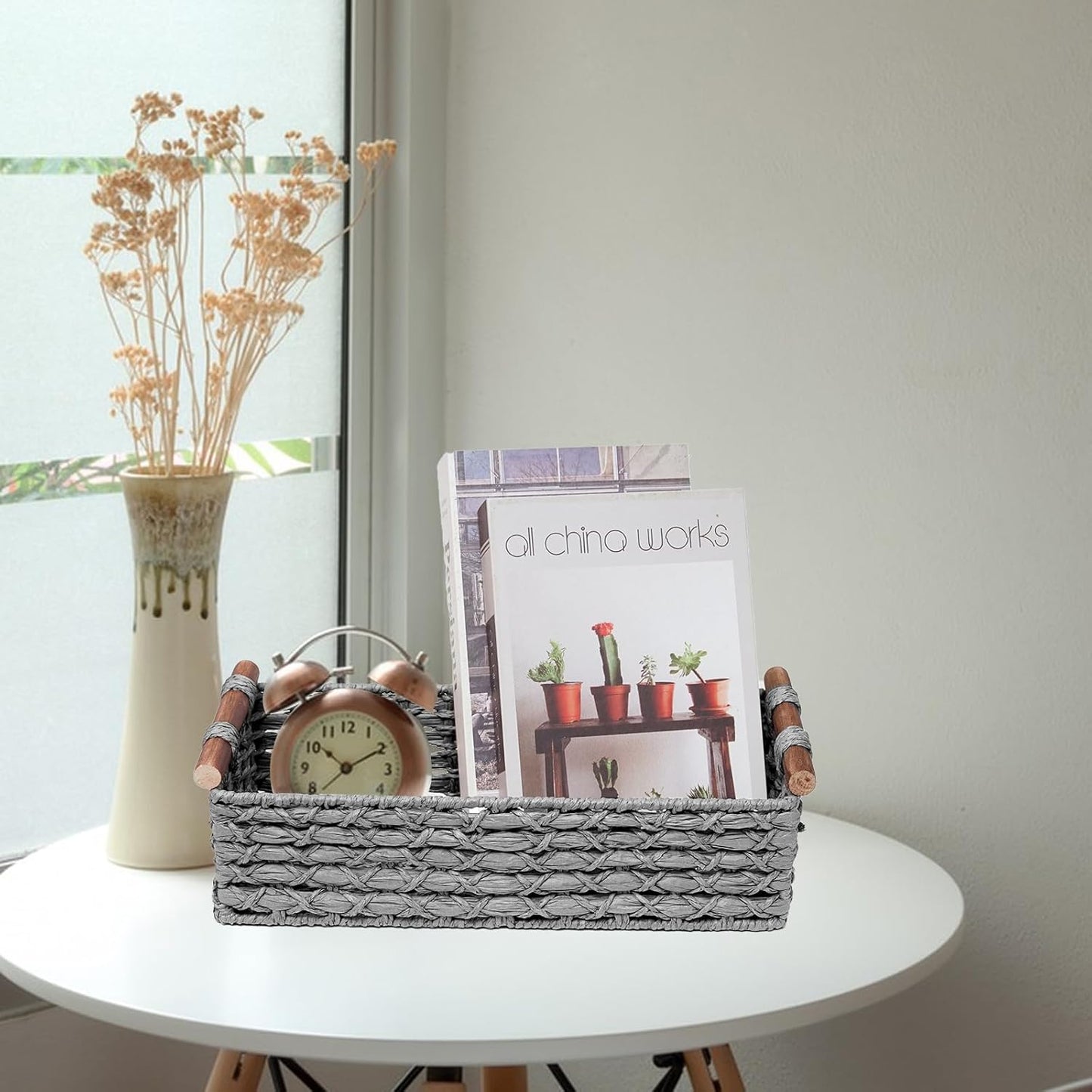 Small Storage Basket Wicker Baskets for Organizing / Light-grey