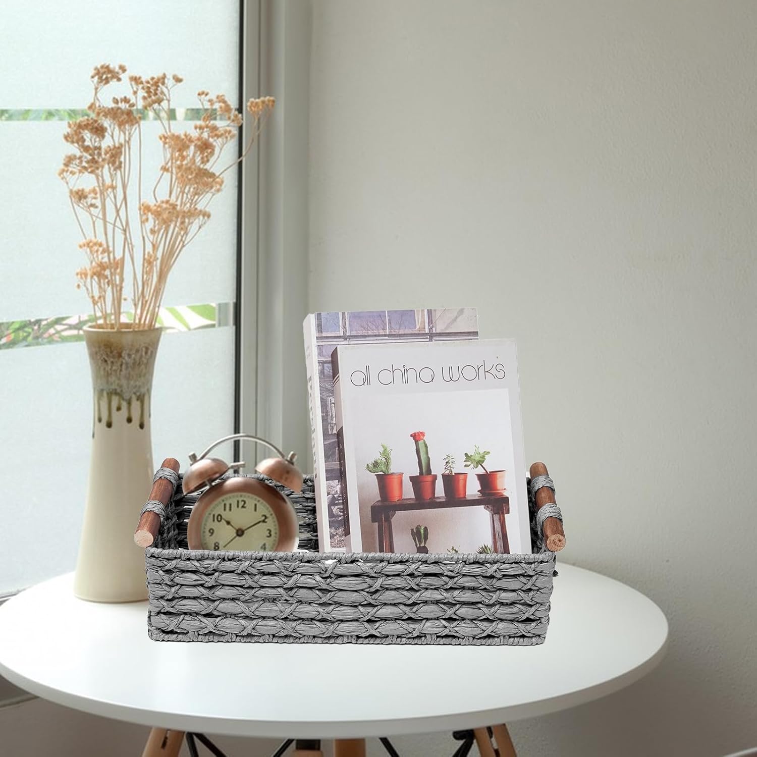 Small Storage Basket Wicker Baskets for Organizing / Light-grey
