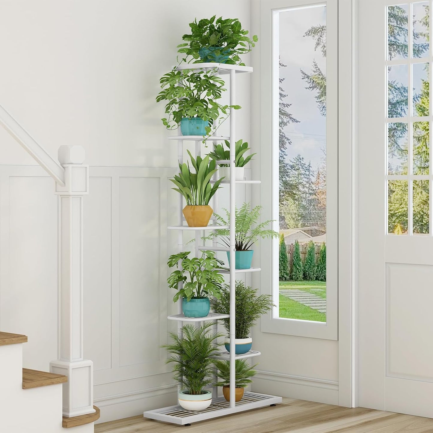 LINZINAR 8 Tier Plant Stand Indoor Outdoor Metal Flower Pot Display Shelf | Space Saving,9 Potted Multiple Flower Pot