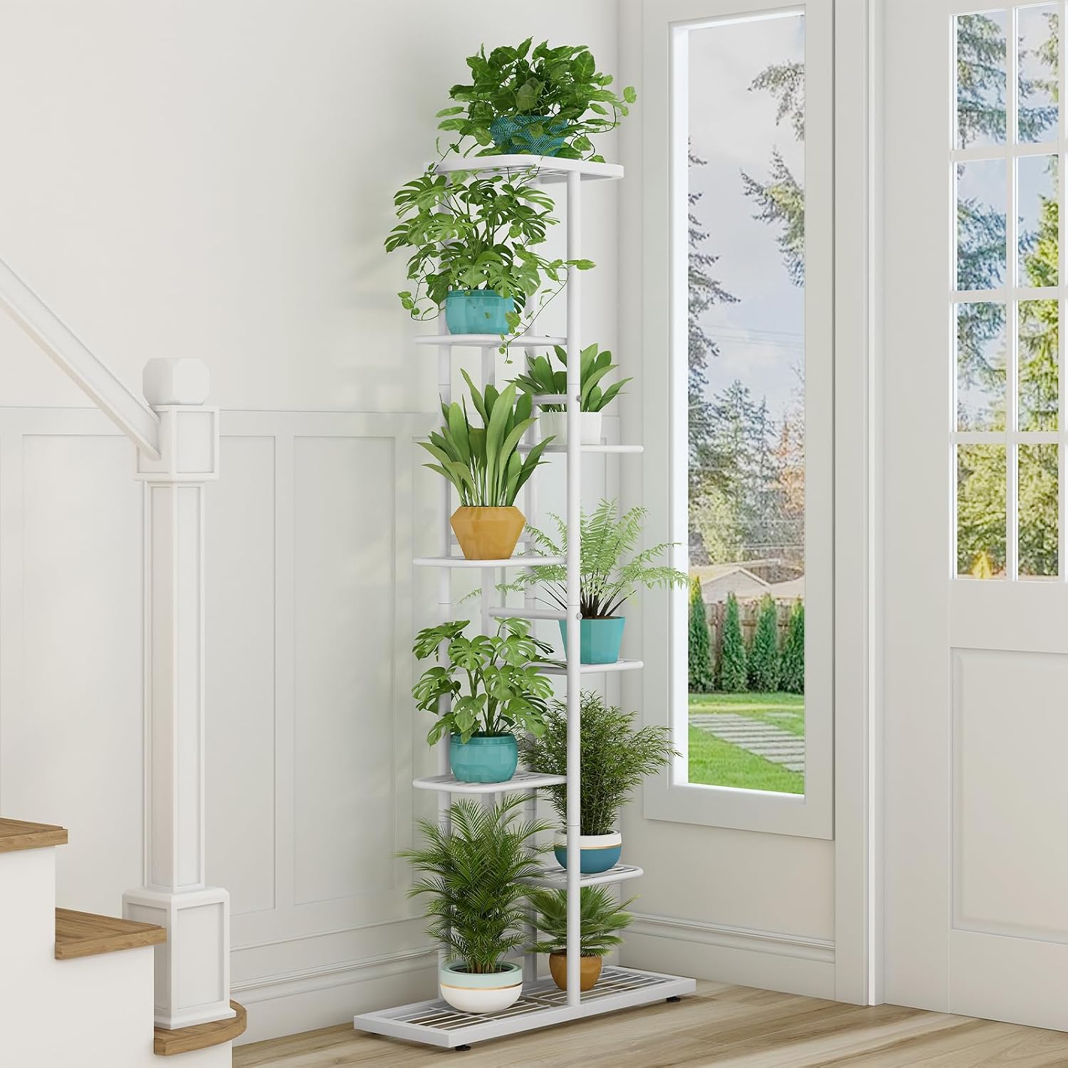 LINZINAR 8 Tier Plant Stand Indoor Outdoor Metal Flower Pot Display Shelf | Space Saving,9 Potted Multiple Flower Pot