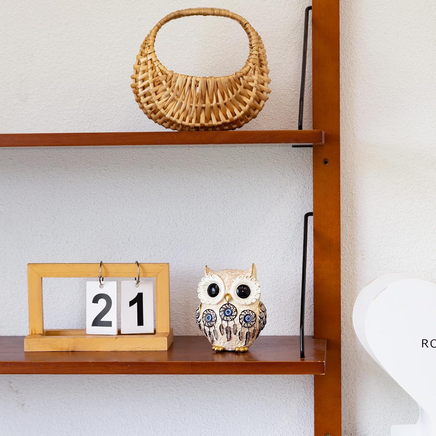Owl Statue Home Decor Accents / Blue Eye Beige and Black