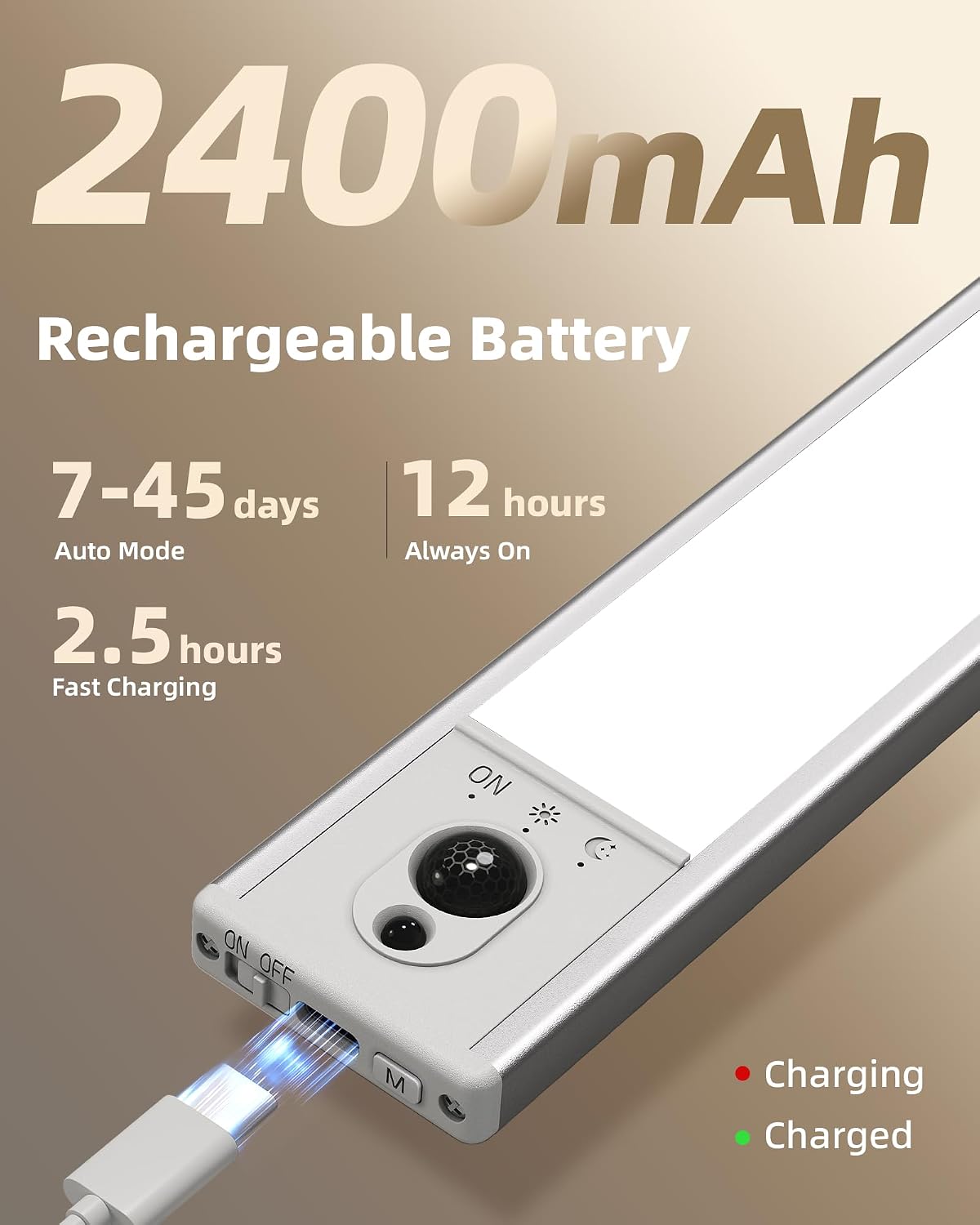EZVALO 5-Pack Under Cabinet Lighting, 2400mAh Motion Sensor Light, LED Closet Lights Wireless, 6500K Dimmable, Timer