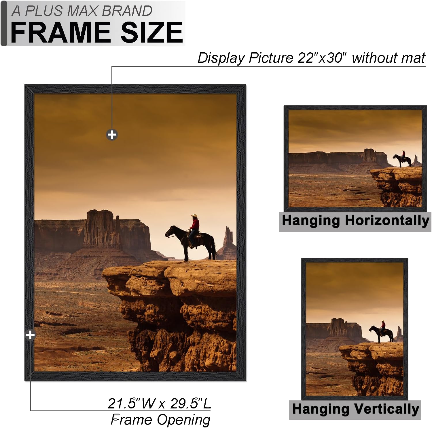 A PLUS MAX 22x30 Picture Frame Set of 2 Black Light Weight Wall Mount | 22 x 30 Inch Black Wood-grain Engineered Wood