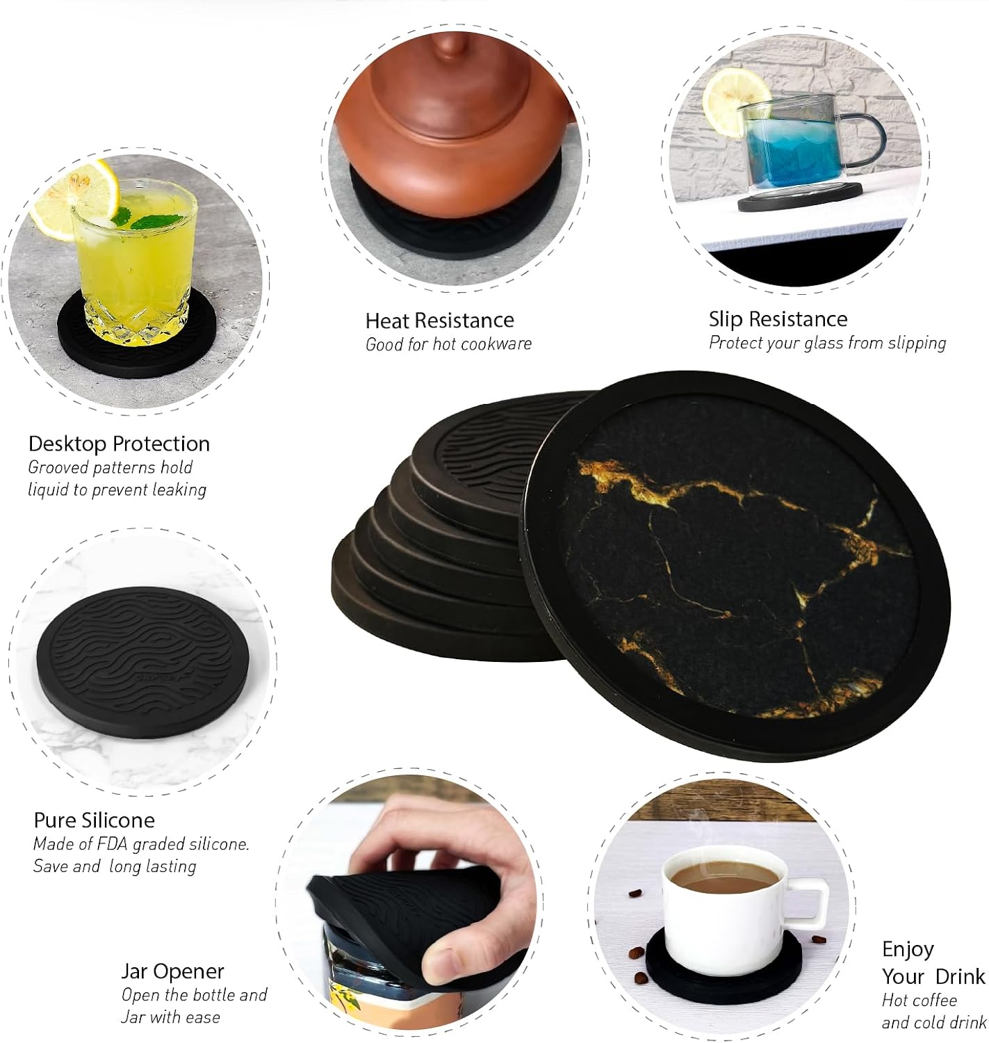 Holder / Scratch & Water Ring / Black Gold Pattern / Set of 6