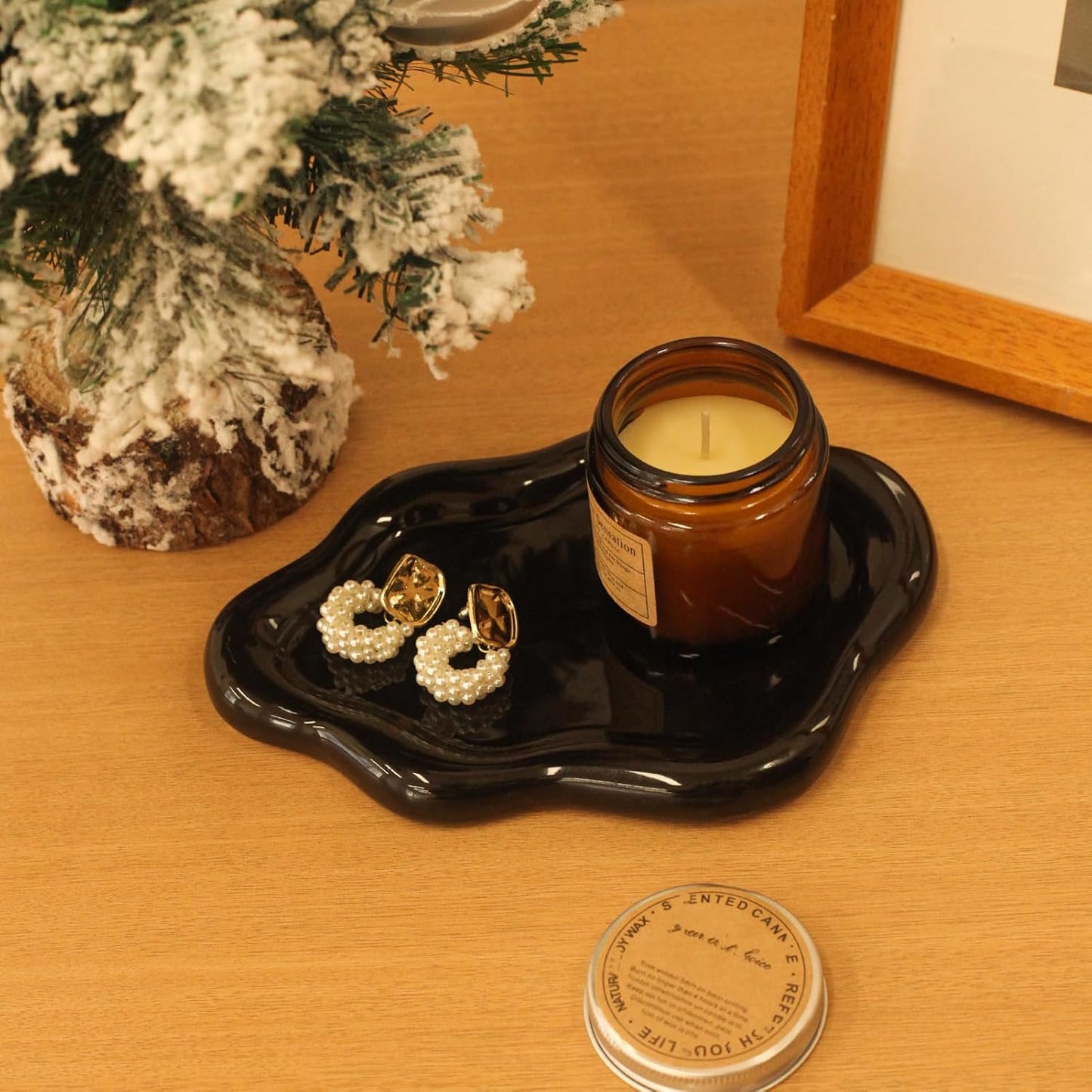Ceramic Jewelry Tray Trinket Dish / Black / 10.2 x 6.3 x 0.6