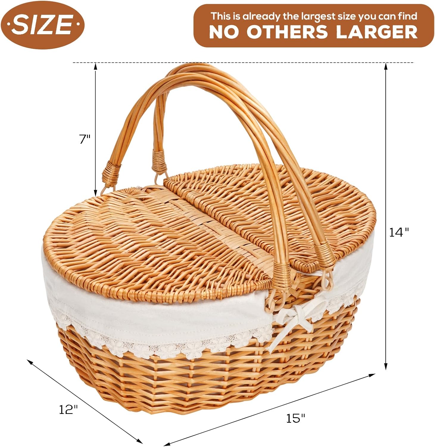 Wicker Picnic Basket / Cream Liner W/willow Lid