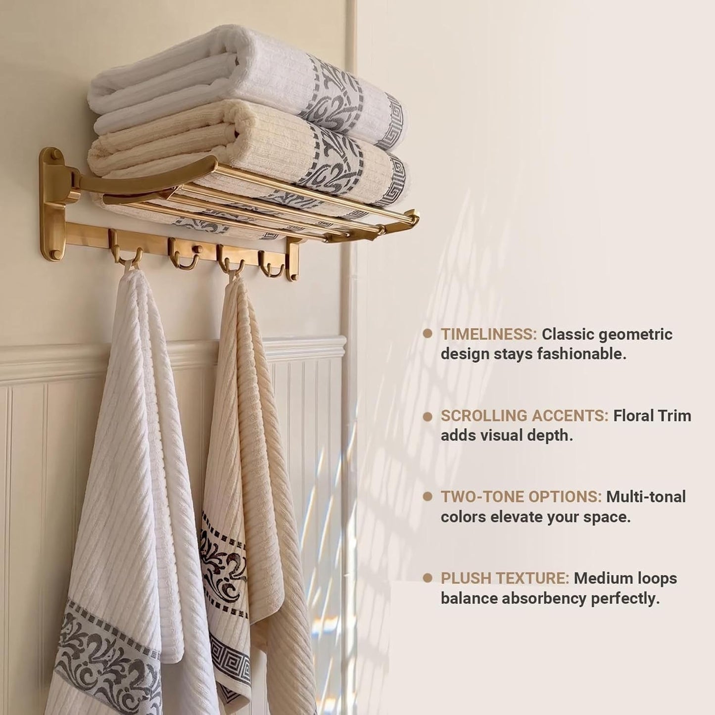 Superior 6-Piece Cotton Towel Set, Decorative Greek Pattern, Home Essentials, Absorbent Towels, Bathroom Decor, Spa
