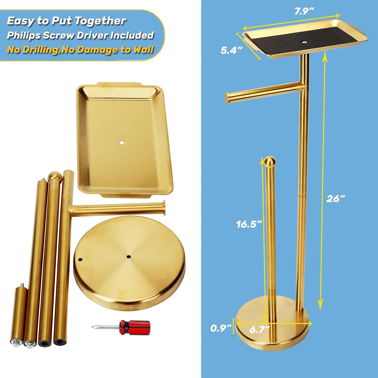Exilon Toilet Paper Holder Stand for Bathroom Floor Freestanding Toilet Roll Dispenser Storages 4 Reserve Rolls, with