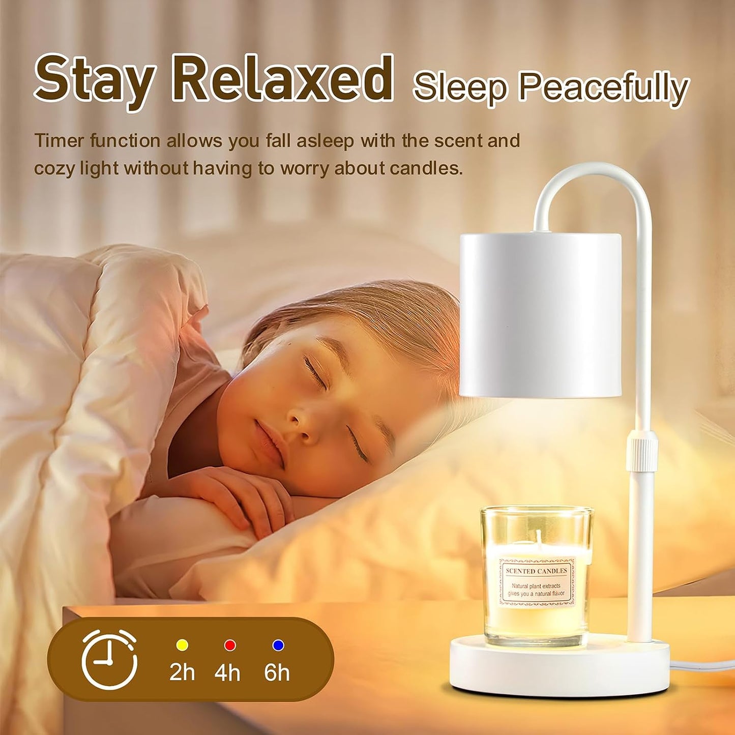 Dimmable Candle Warmer Lamp with Timer, Height Adjustable Electric Candle Wax Warmer, Christmas Birthday Gifts for
