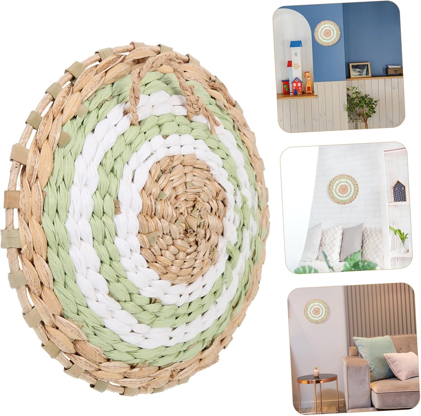 Woven Straw Wall Hanging Pendant / Natural / 7.79 x 7.79 x 1.57