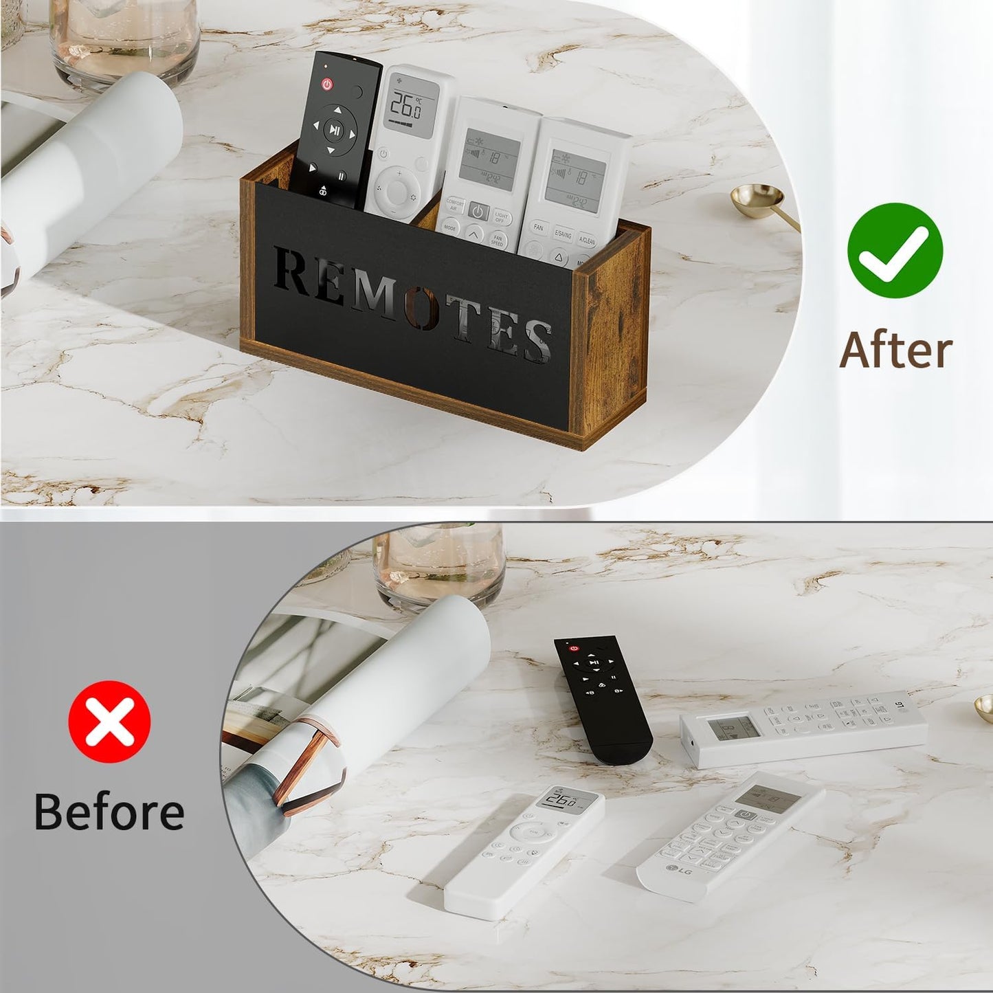 Remote Organizer Divided / Rustic Brown - Style B / Small
