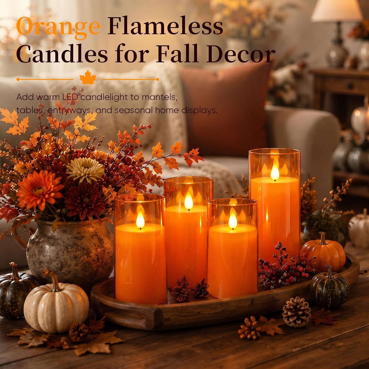 Homemory Halloween Orange Flameless Candles, Battery Operated LED Candles with Remote and Timer, Candles for Halloween
