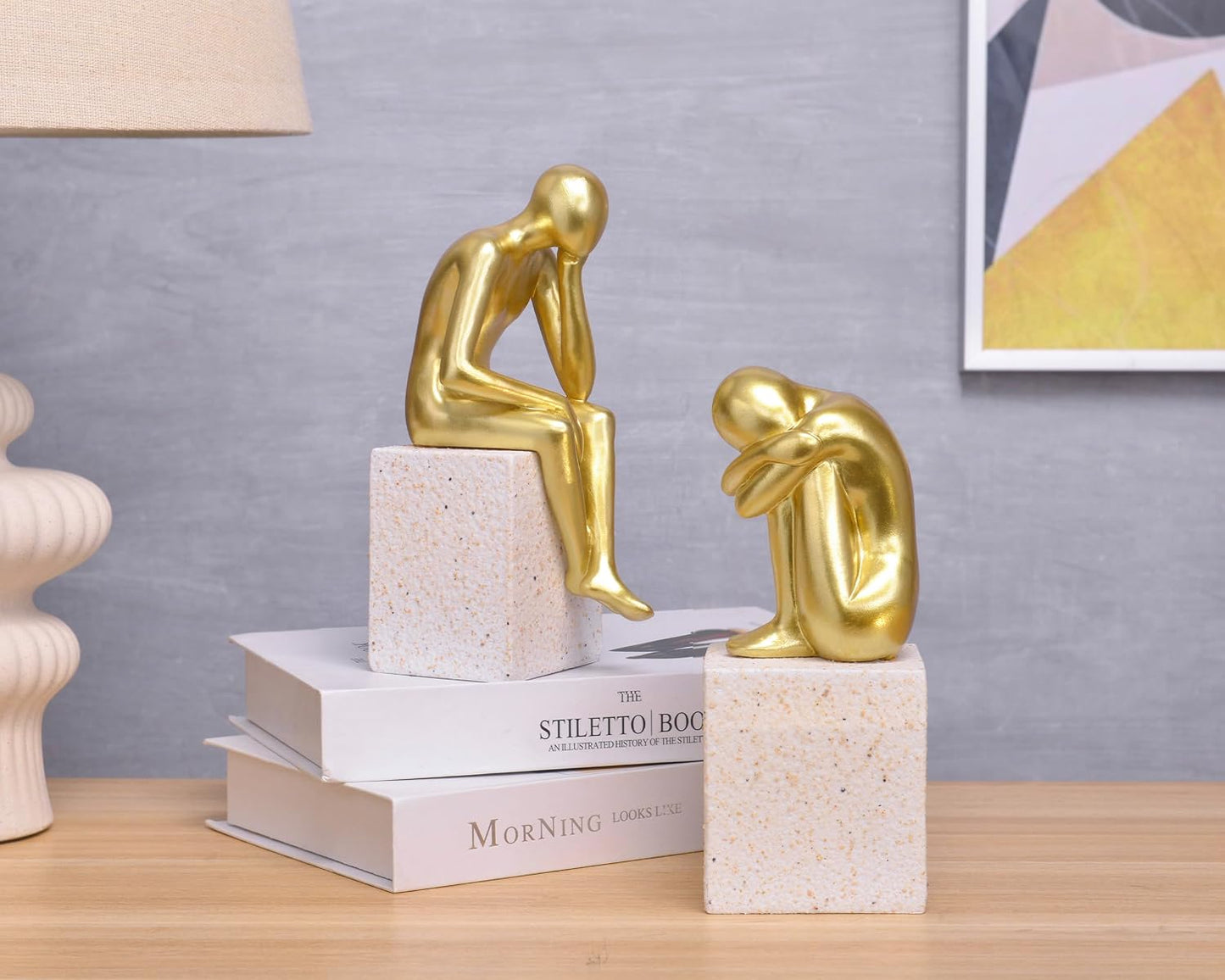 Unique Statue / Resin Book Ends / Thinker / Gold