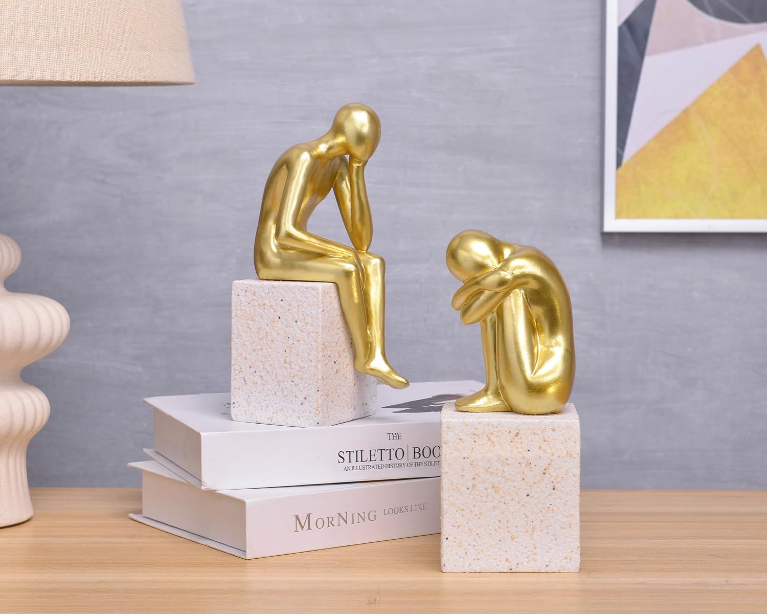 Unique Statue / Resin Book Ends / Thinker / Gold