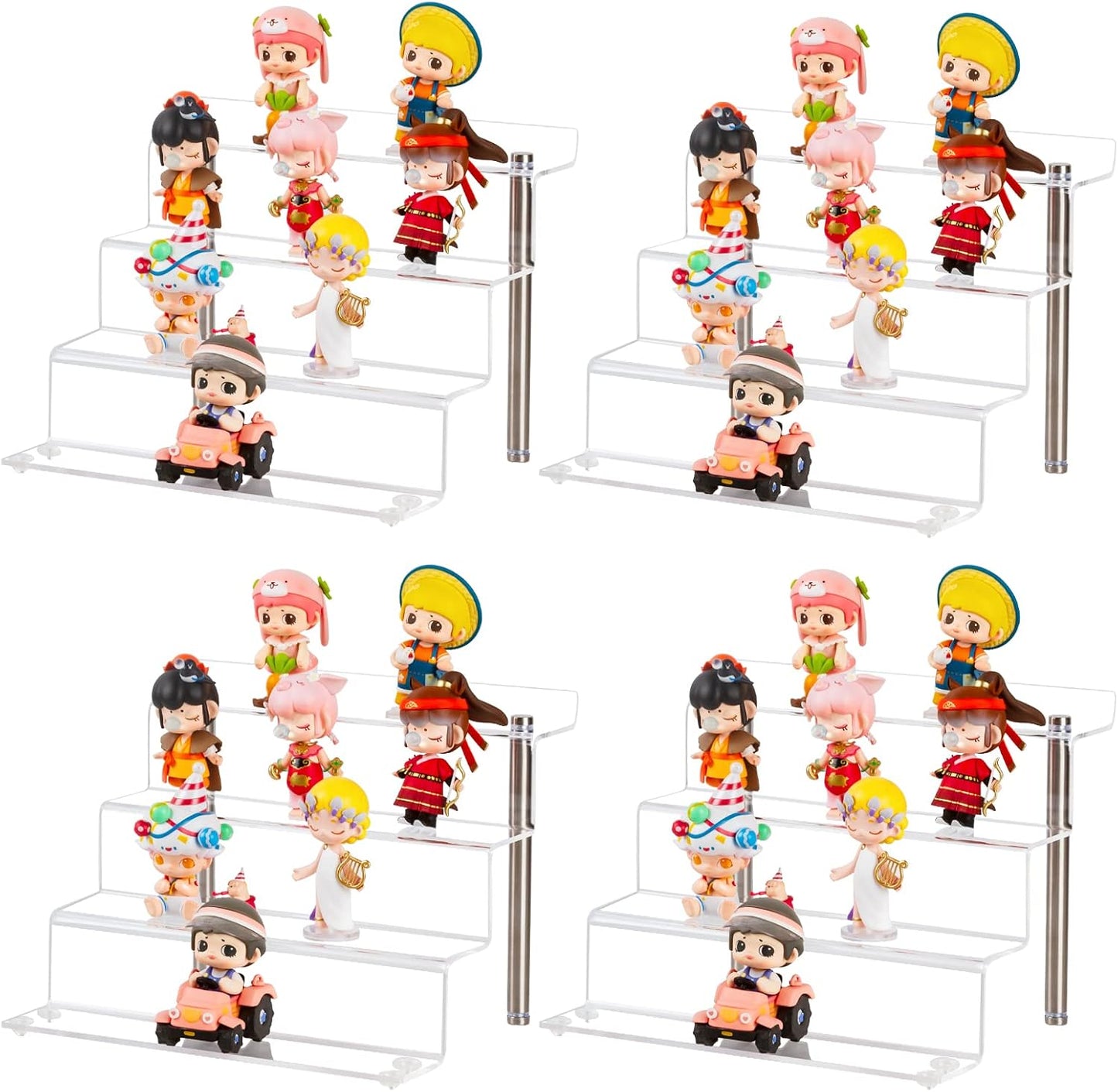 9 x 6 inch Clear Acrylic Display Riser, 4-Step, 4 Pack | Perfume Organizer & Cupcake Stand Shelf, Space-Saving for