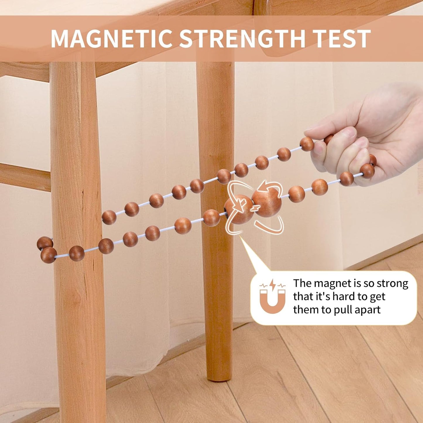 KLOGTSIND Magnetic Curtain Tiebacks, 6 Pack Wood Bead Curtain Holdbacks | Curtain Holders for Bedroom Decor, Boho Room