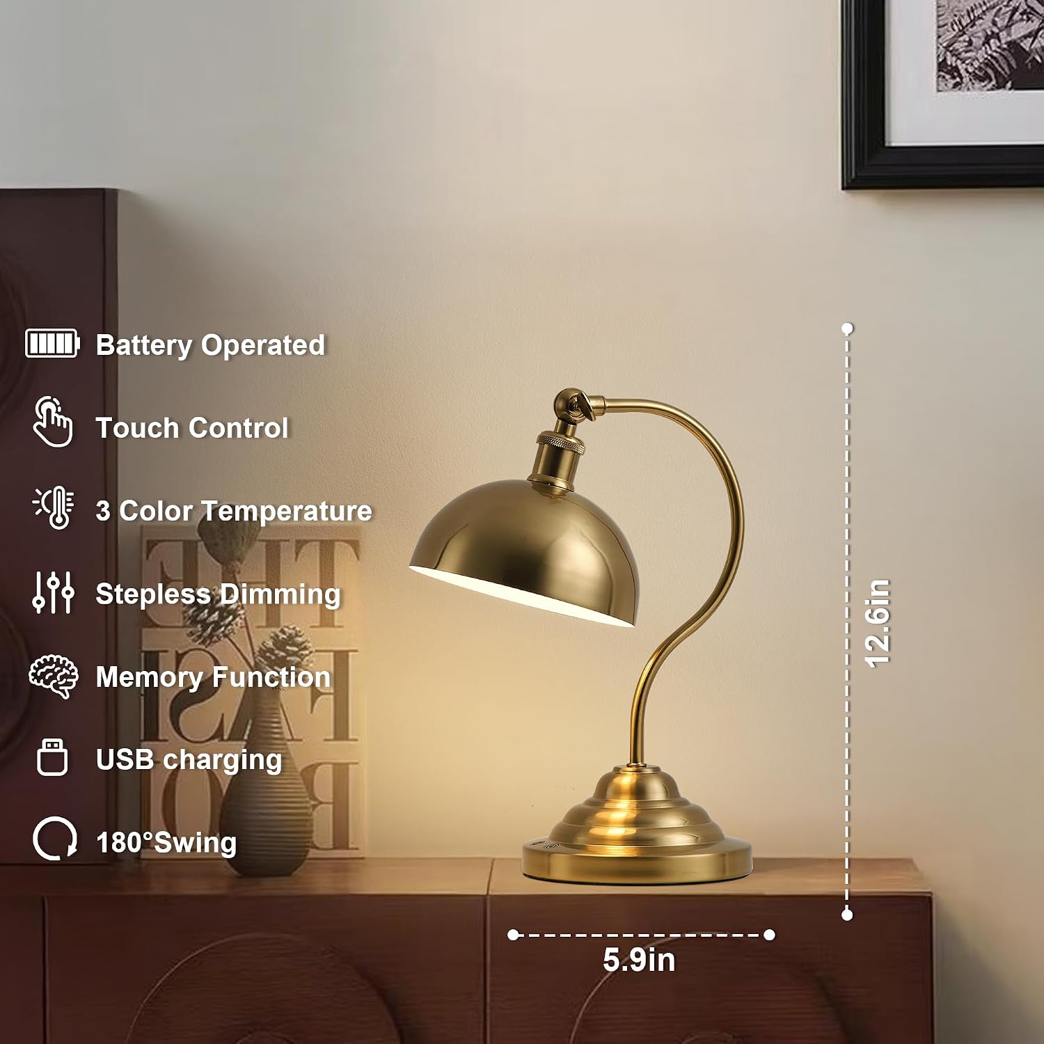 Battery Operated Desk Lamps / Brass