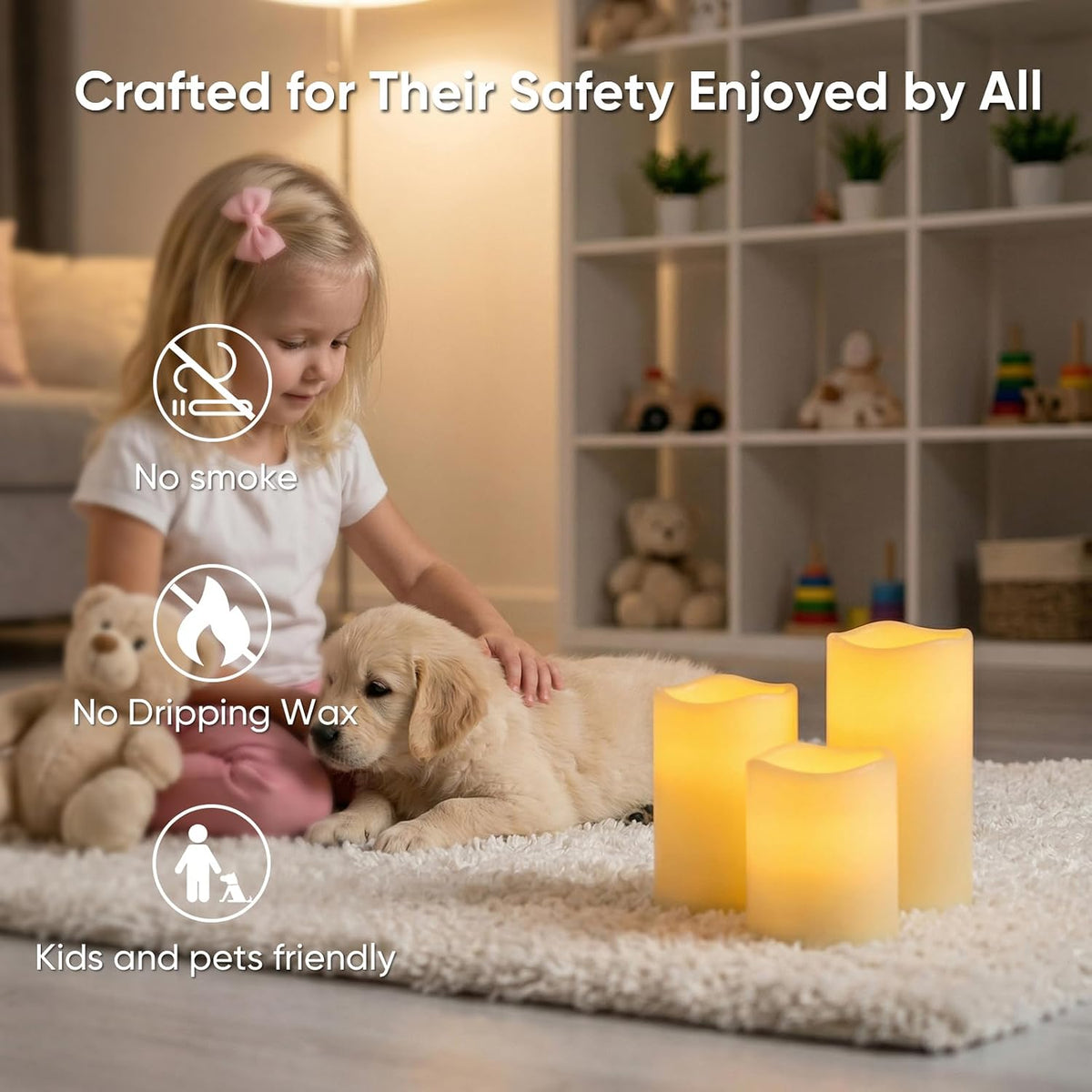 5plots Outdoor Waterproof Flameless Candles, LED Pillars Set of 9 Ivory | Ivory candles in 3"x4"5"6" sizes, battery