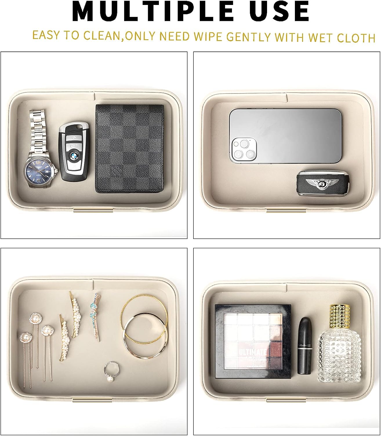 Leather Tray Organizer Valet Tray Key Tray for Entryway Table Desktop Storage / 9 x 6.2 x 2.2 / Grey