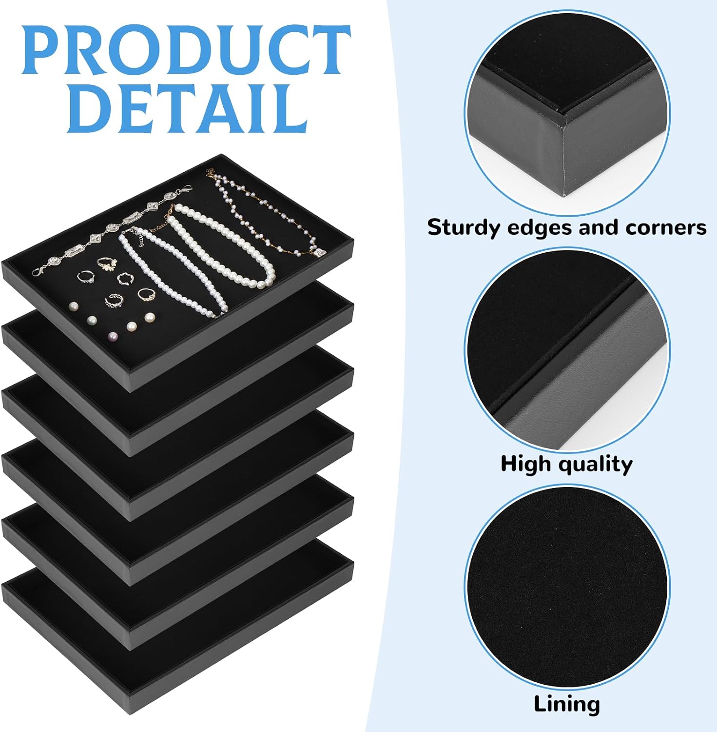 Velvet Stackable Jewelry Tray Showcase Display / Black / Set of 6