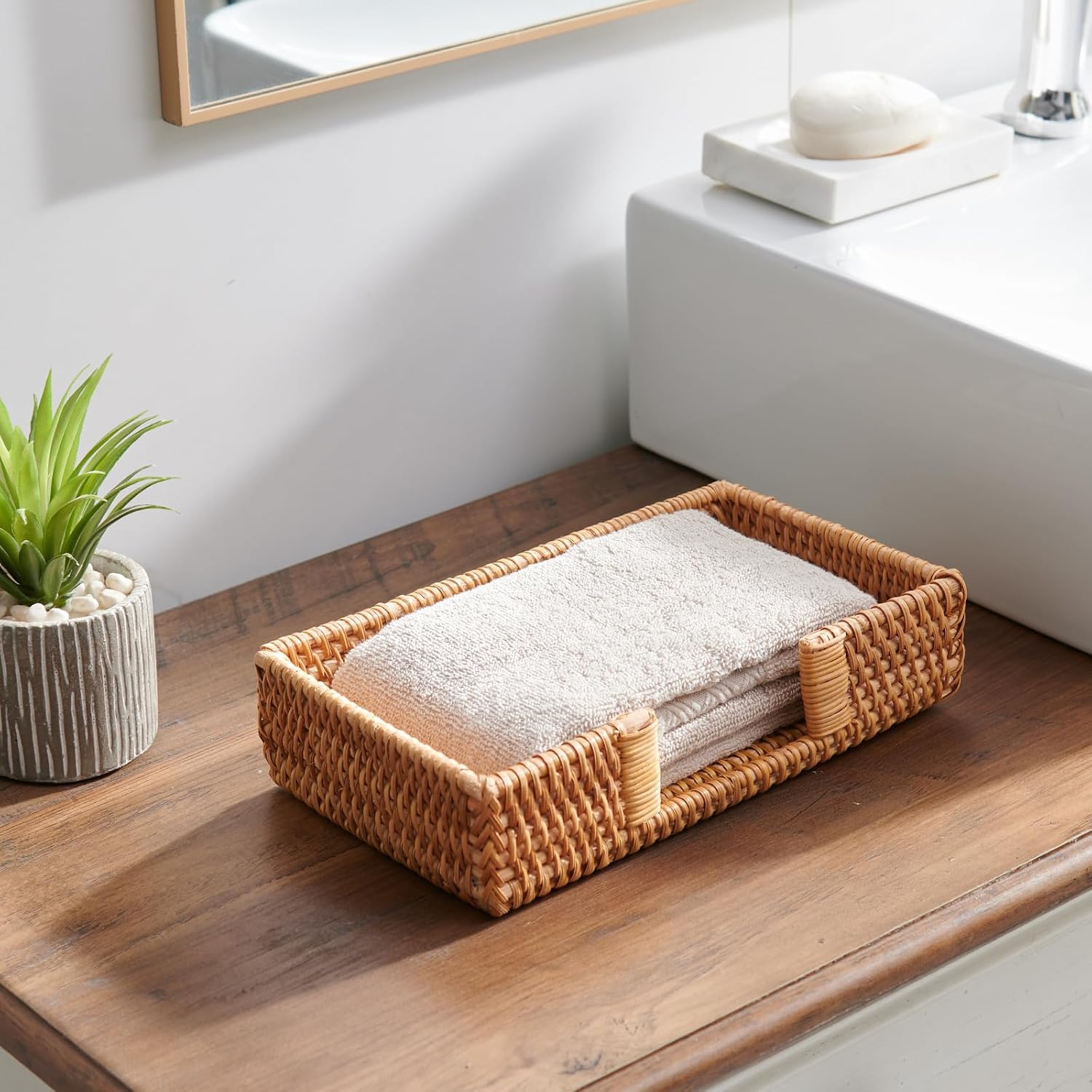 Wicker Napkin Tray / Rattan / 9.5 Inch / 9.5 x 5.5 x 2