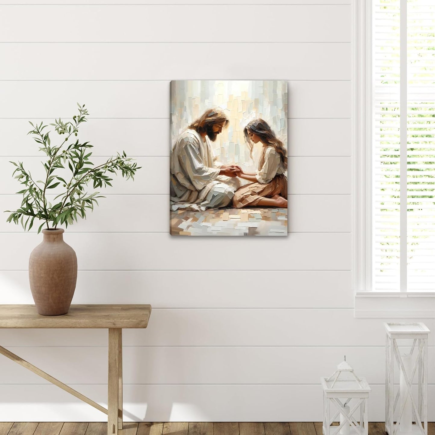 Christian Paintings Religious Canvas Wall Decor / 16"L x 12"W / Jesus and The Girl