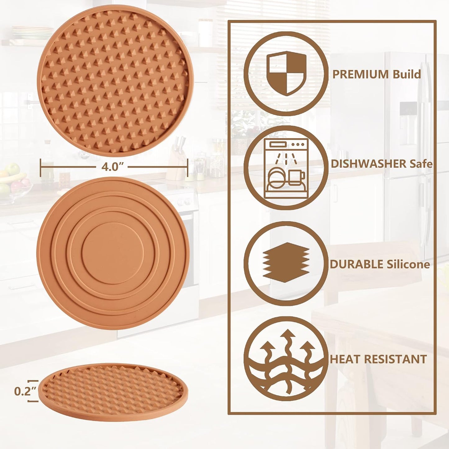 Holder / Coasters Tabletop Protection for Any Table Type / Brown with Holder / Silicone / Set of 6