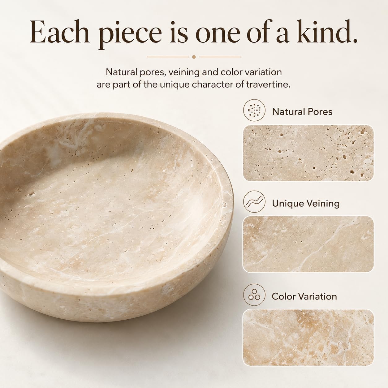 Large Travertine Decorative Bowl / Beige-7.87inch