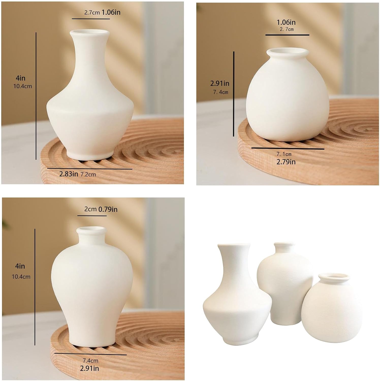 Daittin 3-Piece Ceramic Bud Vases Set / White